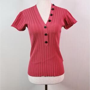 Proenza Shouler Rib Knit Top Short Sleeve Button Detail Coral Size Medium